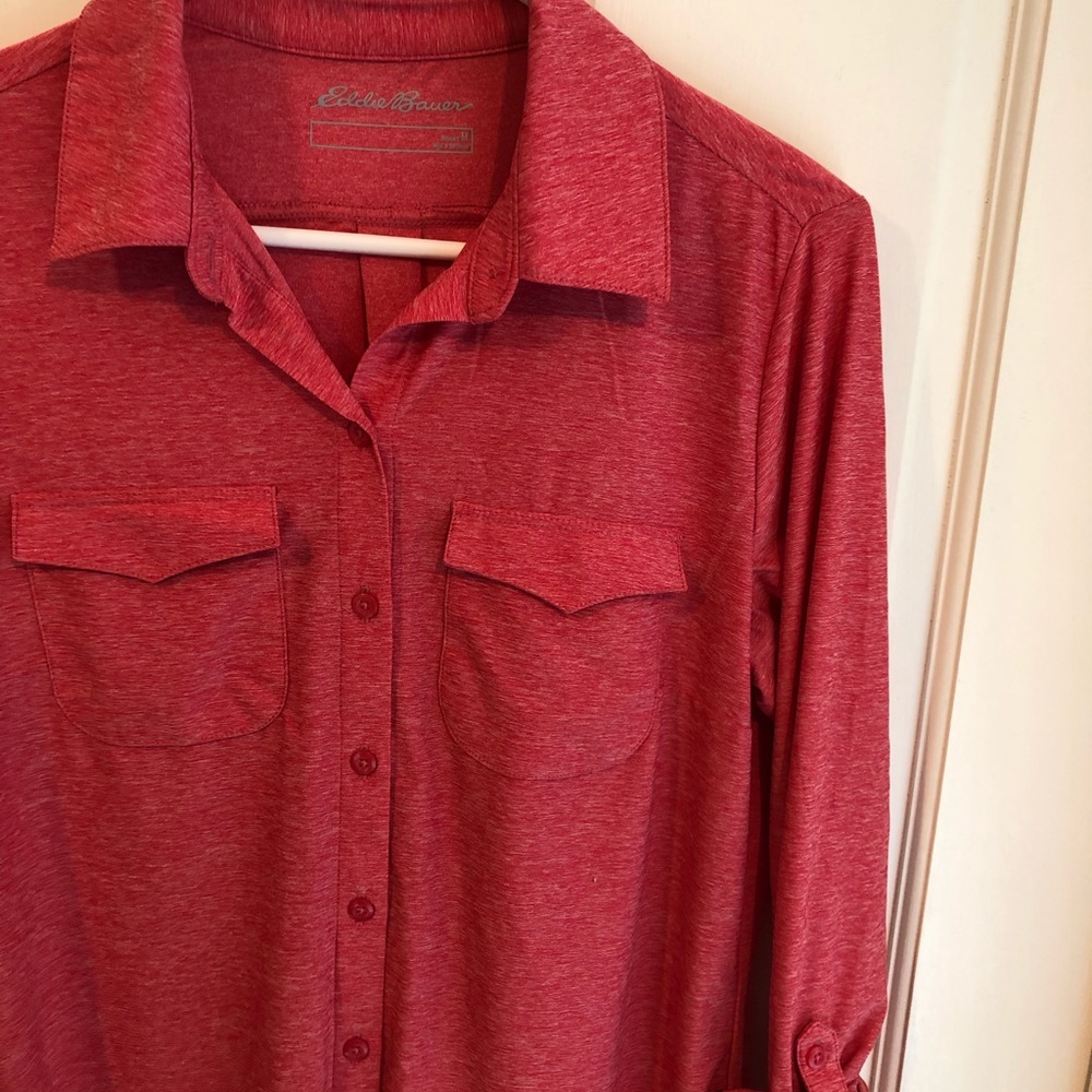 EUC Eddie Bauer Sweet & Soft Red Long-Sleeve with Roll-Up Cuff Option Shirt - Picture 2 of 13